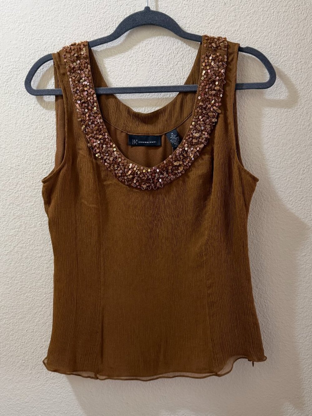 Brown Sleeveless Sequin & Bead Detail Top Size 14